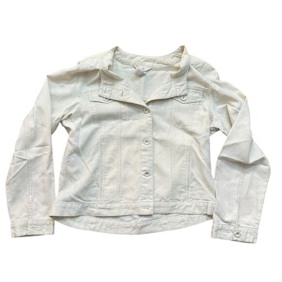 J.Jill Women's White Linen Blend Long Sleeves Button Front Denim Jacket Size M - Picture 1 of 4
